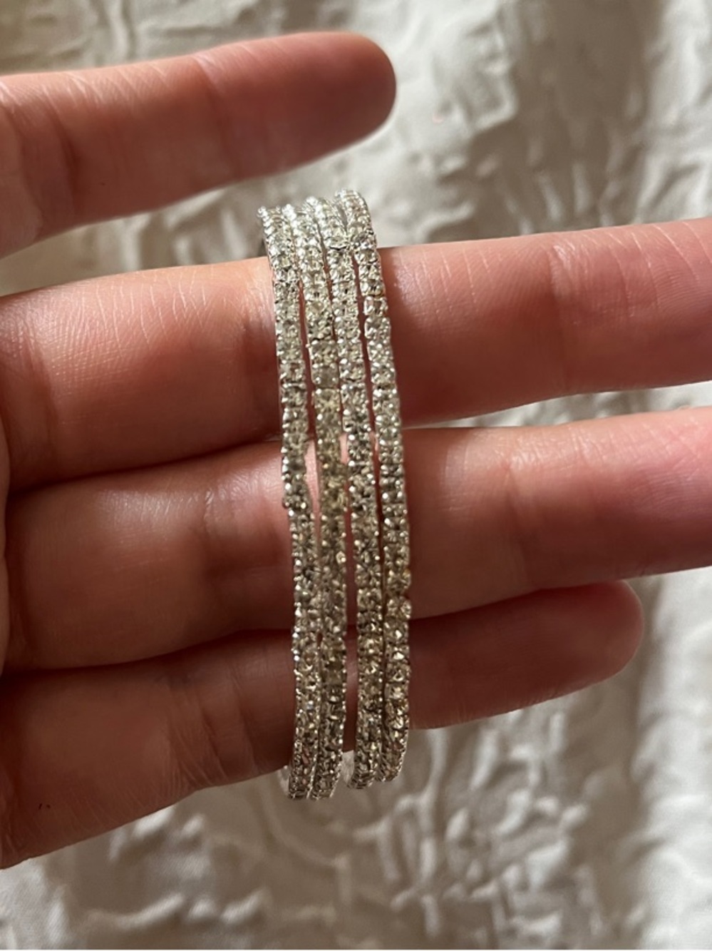 Sparkling Silver Crystal Bracelet Set
